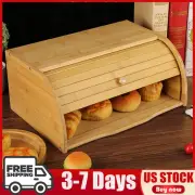 BREAD BIN BAMBOO WOODEN ROLL TOP BREAD BINS KITCHEN FOOD STORAGE BREAKFAST US
