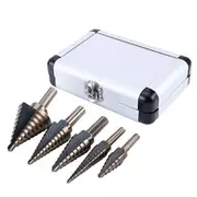 5PCS HSS Step Steel Cone Drill Titanium Bits Set Kit Hole Cutter + Aluminum Case
