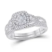 14k White Gold Princess Diamond Bridal Wedding Ring Set 3/4 Cttw