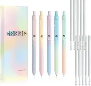 TPBSITNS 5Pcs Cute Gel Pens Black with 10 Refills, Retractable Quick Dry 0.7mm Medium Point Pens Smooth Writing Pens, High-End Series Aesthetic Gradient Pens for Journaling, School Office Supplies