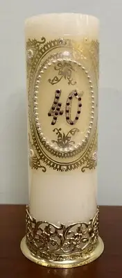 Lorelei Studies 40th Wedding Anniversary 9" Piller Candle with Gold Metal Base