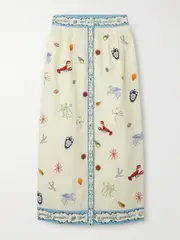 [ALÉMAIS] ALÉMAIS - Sandy Embroidered Printed Linen Midi Skirt - Ivory - UK 4 UK 4 Ivory
