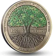 Rooted in Christ The Lord is My Rock My Fortress My Deliverer Challenge Coin Christian Pocket Hug Token