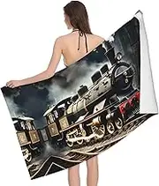 VPPUR Steam Locomotive Train Print Camping Bath Towel 52 x 32 in Soft Highly Absorbent Quick Dry Towels for Bathroom