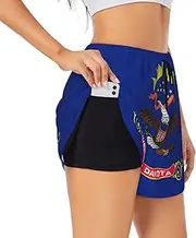 [GaxfjRu] North Dakota State Flag Print Women's Running Shorts High Waisted Running Shorts Pocket Sporty Gym Elastic Short