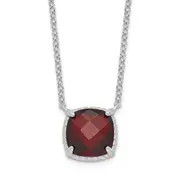 Sterling Silver Rhodium-Plated Square Garnet W/2 In Ext. Necklace