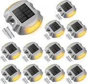 Solar Deck Lights, 12-Pack Led IP67 Waterproof Outdoor Warning Step Lights for D