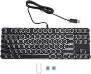 Typewriter Style Mechanical Gaming Keyboard, 87 Keys Blue Switches Retro Round Keycaps Keyboard with RGB Backlight, Hydrophobic Hole, for PC Laptop Desktop (Black)