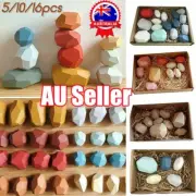 Toy Creative Wooden Colored Stacking Balancing Stone Building Blocks Hot AL AS4