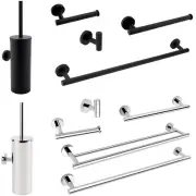 Black Chrome Hand Towel Rail Rack Paper Roll Holder Robe Hook Toilet Brush Round