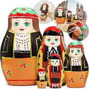 AEVVV Polish Nesting Dolls Set - 5 pcs Hand Painted Wooden Matryoshka Dolls in Polish Folk Costumes with Krakow Ornaments