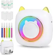 KozyOne Bluetooth Mini Thermal Printer, Portable Inkless Label Printer with RGB Light, for Notes, Photos, Memos, to-Do Lists and QR Code, with 5 Normal Paper, 5 Sticker Paper and 5 Color Pens