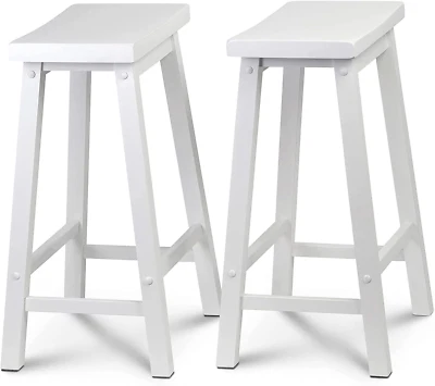 24 Inch Tall Easy Assemble Backless Solid Wood Saddle Seat Kitchen Counter Stool