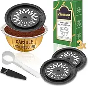 [CAPMESSO] Reusable Coffee Capsule Lids for Reusable Nespresso Pods Vertuo, Food Grade Silicone Caps for Any Sizes of Refillable Vertuo Pods with Scoop and Brush(3PCS Silicone Caps)