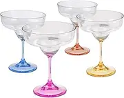 Lily's Home Unbreakable Plastic Margarita Glasses with Colored Stem. Made of Shatterproof Polycarbonate Plastic and Ideal for Indoor and Outdoor Use, Reusable (10 oz. Each, Set of 4)