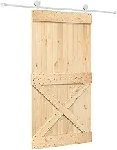 vidaXL Barn Door with Sliding Hardware Set - Solid Pine Wood - White Steel Rails - 100x3.6x210cm for Bedroom & Kitchen