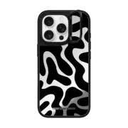 iPhone 16 Pro Mirror Ring Stand Case MagSafe Compatible Black Abstract Shapes by Corey Paige Designs