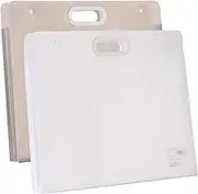 Shulaner Plastic Art Portfolio Folder with Handles17 x 14 inches Large Waterproof Artwork Storage Containers for Drawing Sketch Photography Poster Files Document, Gray and White
