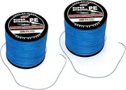 NUZAMAS Set of Two Blue 4 Strand PE Braided Fishing Lines, 600m/656yds, Size 8.0 (40.2kg/88.62lbs), for Lure, Fly, Casting, Bait Fishing, Freshwater, Saltwater