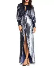 New $280 Aidan Mattox Women's Hi-Low Long Sleeve Round Neck Maxi Dress A6037