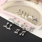18x Stud Earrings Set Flower Fashion Silver Heart HELIX for Women