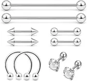 [Niaspi] 5Pairs Stainless Steel Cartilage Earrings for Women Men CZ Screw Back Stud Earrings Nose Septum Rings Industrial Barbell Minimalist Conch Helix Body Piercing Jewelry, Stainless Steel, cubic