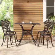 Elegant 5-Piece Cast Aluminum Patio Dining Set - Brown