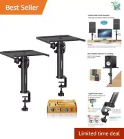 Set of 2 Height Adjustable Desktop Clamp Speaker Stands for Studio Monitors