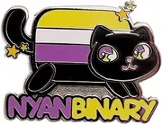 [Hokum and Snark] Nonbinary Pride Nyanbinary Nyan Cat Pun Kawaii Chibi Style & LGBTQ Enby Pride Flag Colors, 1.25 inches, Metal, star