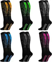6-Pack Compression Socks for Women & Men,Elastic Support Stockings, GraduatedSupport, Medical Compression Socks, Non-Slip Breathable Flight Socks, Ideal for Running, Sports, Travel