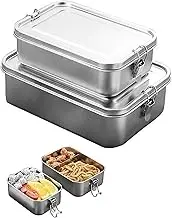 2-Pack Stainless Steel Lunch Box Set 1400ml & 550ml,Leak-Proof Metal Box with Compartments, Reusable Food Storage for Work, School, and Outdoor Meals