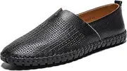 [Gikleihwy] Men's Pumps Flat Formal Loafers Leather Round top Comfortable Moccasins Lightweight Slip on Soft Sole Slippers Business Walking Dress Shoes(Breathable Black,13 US)