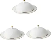 1 Set Plate Cake Stand with Lid Round Serving Platter Round Griddle Serving Tray Ceramic Butter Keeper Round Steak Ceramic Steak Plate Ceramic Tableware Household Ceramic Plate (Color : White, Size