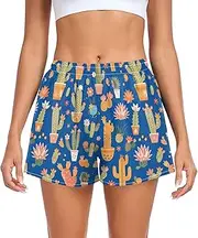[FRODOTGV] Cactus Pot Blue Womens Athletic Shorts Ouick Dry Swim Shorts for Outdoor Indoor Fitness Work Out S, Cactus Pot Blue, Medium