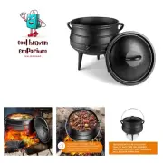 Pre-Seasoned Cast Iron Cauldron - 6 Quart African Potjie Pot with Lid - 3-Leg...