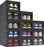 12-Pack Stackable Shoe Organizer Boxes for Medium Size Sneakers Rack Clear Case,