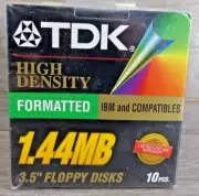 10 TDK High Density 3.5" 1.44 MB Formatted Floppy Disks - IBM and Compatibles