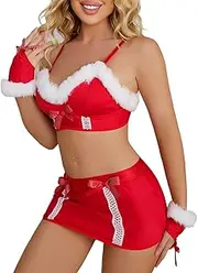 [Generic] Plus Size Lingerie Gowns 3x-4x Women's Sexy Santa Christmas Lingerie Set with Garter Belts Lace Teddy Bodysuit Women's Lingerie Plus Size