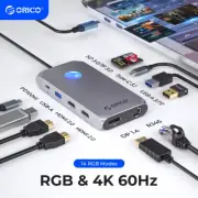 ORICO RGB USB C Docking Station with 4K60Hz Dual HDMI-compatible VGA 100W PD Hub