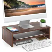 Monitor Stand - 2 Tier Computer Monitor Riser with 16.7 Inch Shelf, Wood Desk...