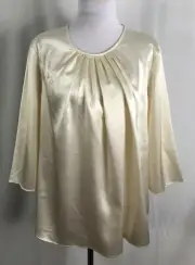 New Susan Graver QVC Womens Blouse Top Shiny Ivory Polyester Spandex Large