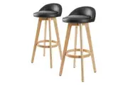 2 Set 72cm Black Wooden Bar Stool Leila Leather