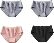 [FARZAH] Women Panties Female Underwear Ladies Mid Rise Briefs 4 Pack Ladies Briefs Maxi Women' s Hipster Cotton Knickers French Cut Briefs Panties Lace Maxi Briefs Underwear Cotton Knickers High Leg Brief, 6