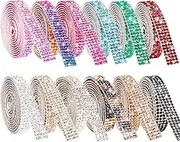 Self Adhesive Crystal Rhinestone Diamond Ribbon 12 Rolls 0.9cm Wide Total 12 Yards Multi-Functional DIY Decorative Bling Gemstone Arts Crafts Sticker Tape Glitter Shoes Clothes