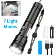 Super-Bright Tactical LED Flashlight Rechargeable Zoomable Torch w/ Work Light