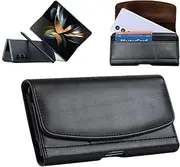 [Maezar] for Samsung Galaxy Z Fold 6 Z Fold 5 Z Fold 4 3 Belt Holster Phone Case, Leather Phone Pouch, Belt Clip Phone Holder with Card Slot for Galaxy Z Fold 5-Black