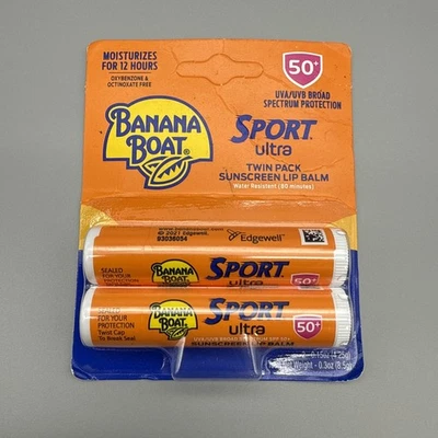 Banana Boat Lip Balm SPF 50 Sport Sunscreen Water Resistant, Pack of 2