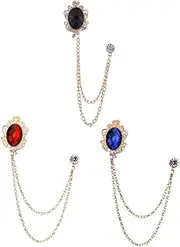 [BESPORTBLE] 3pcs Men's Gemstone Brooch Chain Lapel Pin Elegant Suit Accessories for Men
