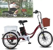 GCLCPAEN 350 W Electric Tricycle for Adults, 20 Inch Tricycle with 7 Speeds, Removable 48 V 12 Ah Lithium Battery, 20 km/H, Range 35 - 45 Km, with Large Basket, for Leisure Shopping, Red