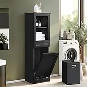 YITAHOME Tilt Out Laundry Hamper Cabinet, 53" Tall Hidden Laundry Hamper with Drawer, Bathroom Storage Cabinet Shelf with a Clothes Basket, Black